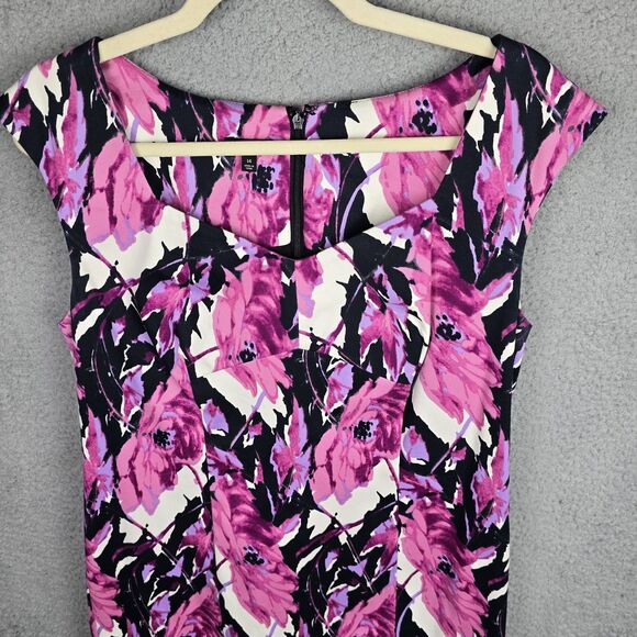 Talbots Dress Women 14 Pink Purple Floral Sheath Kick Pleat Spring Colorful - Picture 4 of 10